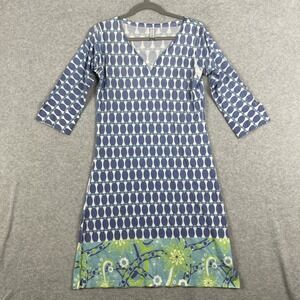 Whimsy Rose A-Line Geometric Print Dress Womens S 3/4 Sleeve Coastal Travel